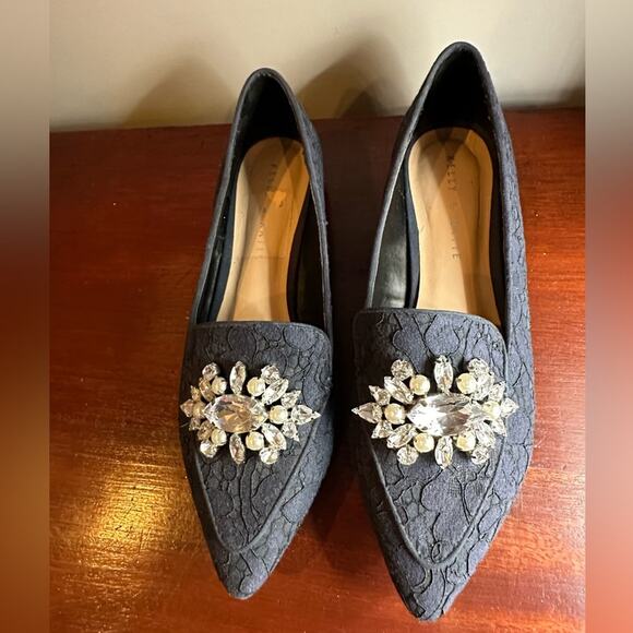 Kelly & Katie Lovelian Navy Blue Lace Loafer Pointed Tie Shoe Crystals 7.5 - Picture 3 of 13
